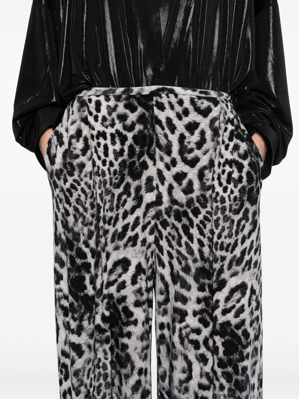 Norma Kamali Leopard-Print Wide-Leg Silk Trousers Brown