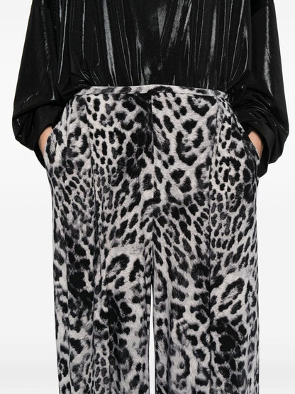 Norma Kamali Leopard-Print Wide-Leg Silk Trousers Brown