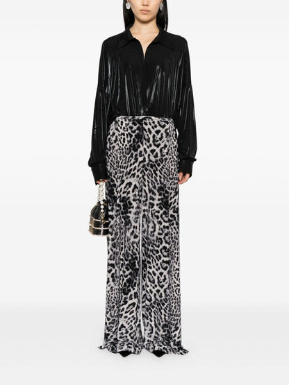 Norma Kamali Leopard-Print Wide-Leg Silk Trousers Brown