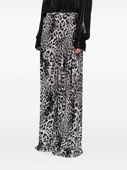 Norma Kamali Leopard-Print Wide-Leg Silk Trousers Brown