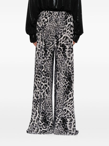 Norma Kamali Leopard-Print Wide-Leg Silk Trousers Brown