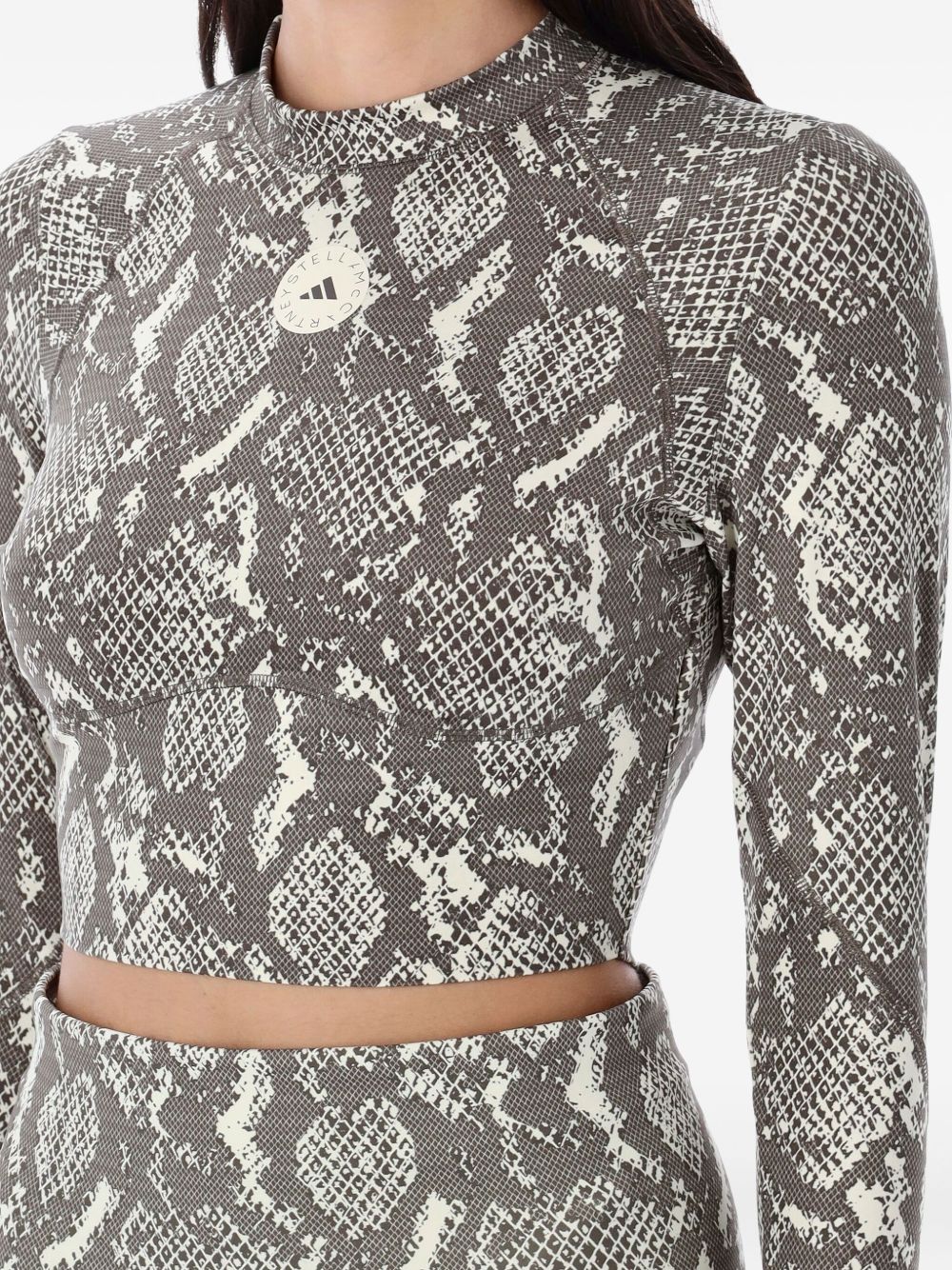 Adidas By Stella McCartney Snake-Print Cropped Long-Sleeve Stretch Top Beige