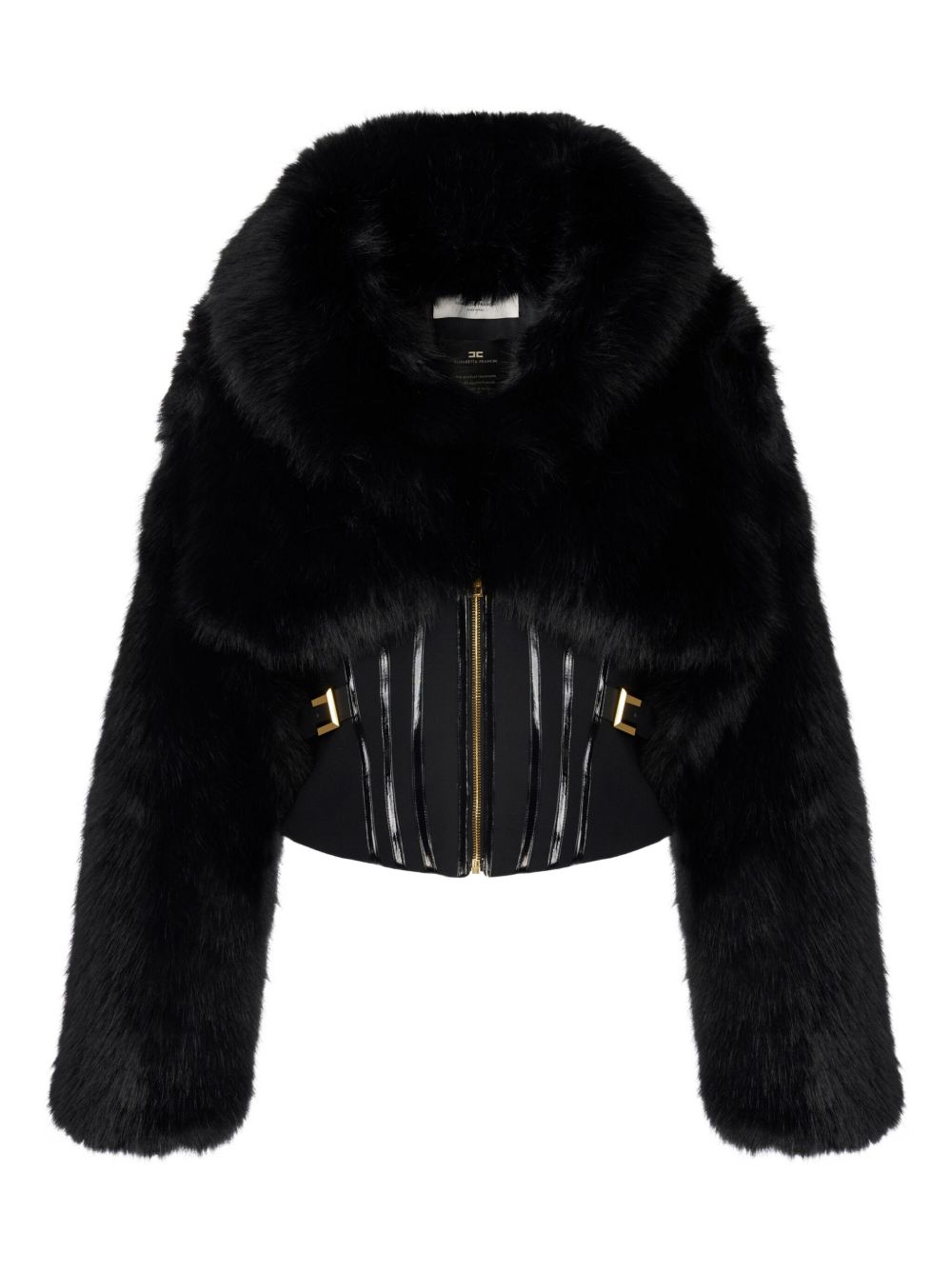 Elisabetta Franchi Corset-Style Faux Fur Sleeve Jacket Black Black