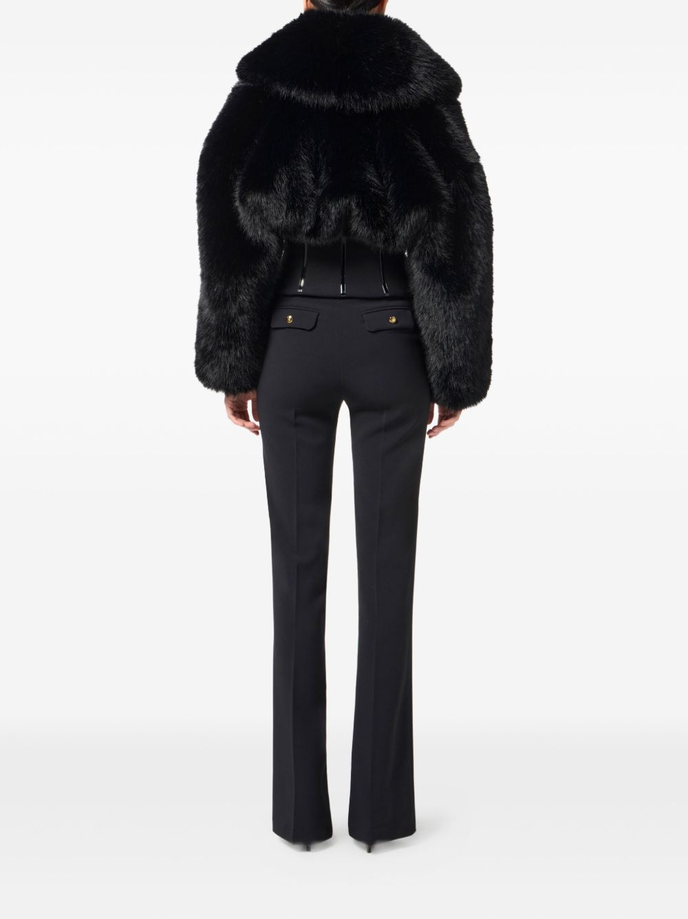 Elisabetta Franchi Corset-Style Faux Fur Sleeve Jacket Black Black