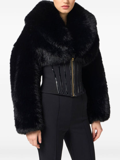 Elisabetta Franchi Corset-Style Faux Fur Sleeve Jacket Black Black