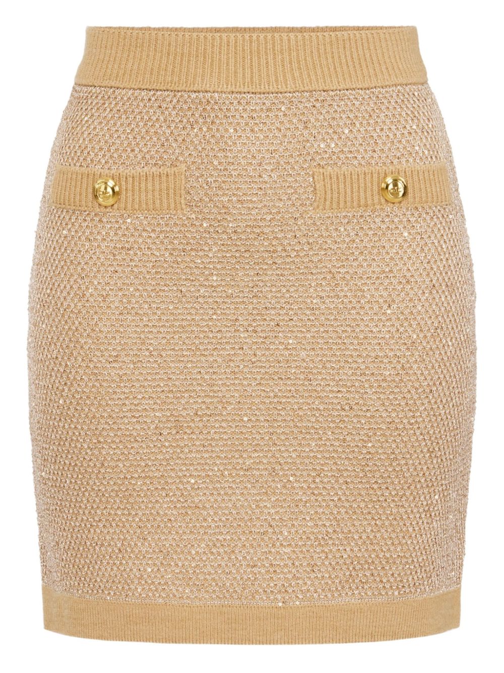 Elisabetta Franchi Ribbed Wool Knit Midi Skirt Beige