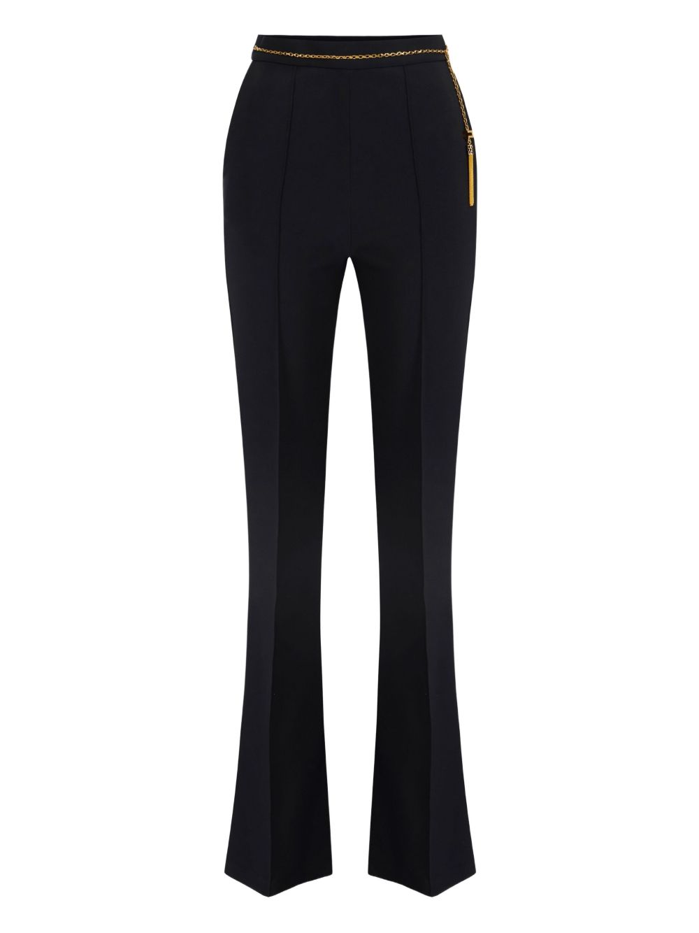 Elisabetta Franchi High-Waisted Chain Detail Crepe Flared Trousers Black