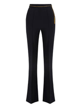 Elisabetta Franchi High-Waisted Chain Detail Crepe Flared Trousers Black