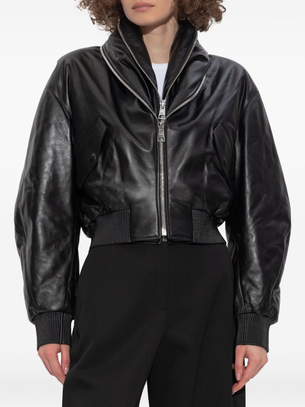 Givenchy Double-Zip Lambskin Leather Bomber Jacket Black
