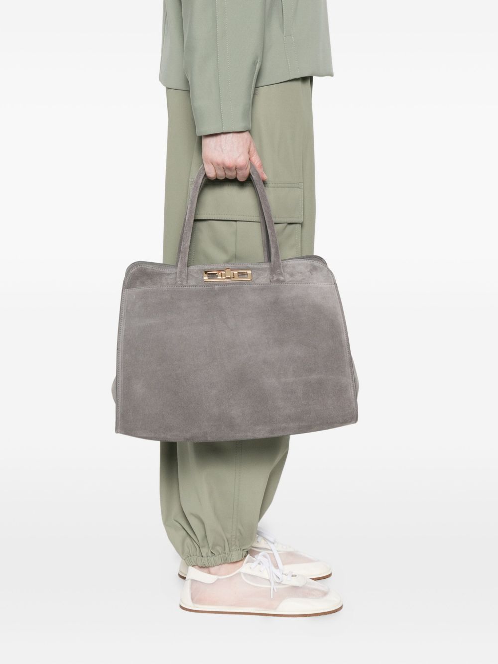 Fabiana Filippi Suede Tote Bag Grey with Gold-tone Hardware Grey