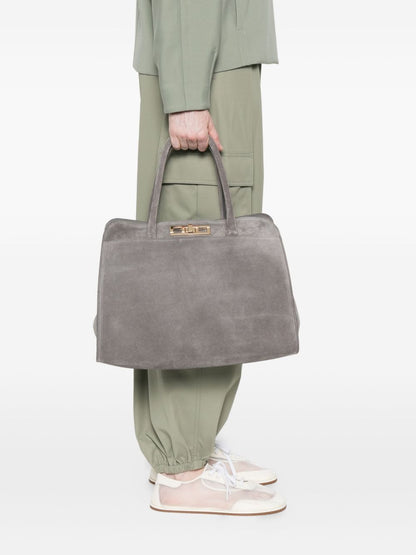 Fabiana Filippi Suede Tote Bag Grey with Gold-tone Hardware Grey