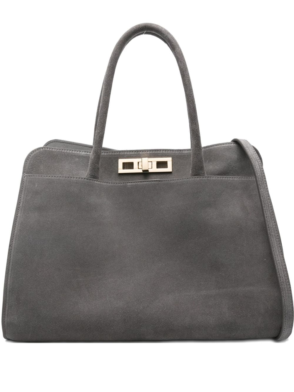 Fabiana Filippi Suede Tote Bag Grey with Gold-tone Hardware Grey