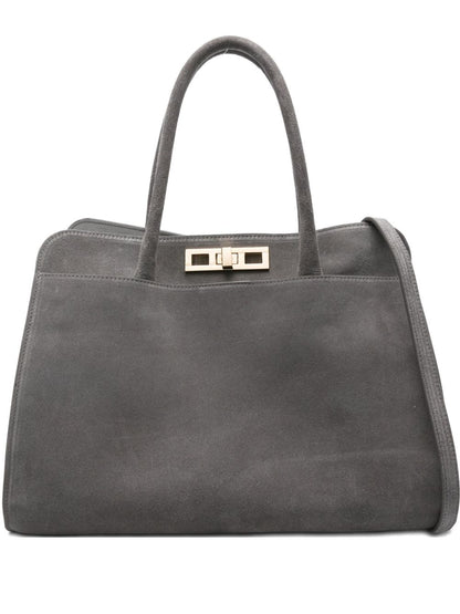 Fabiana Filippi Suede Tote Bag Grey with Gold-tone Hardware Grey