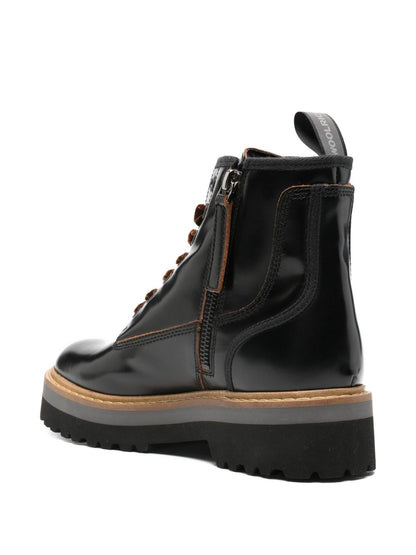 Woolrich Leather Lace-Up Boots Black Black