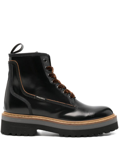 Woolrich Leather Lace-Up Boots Black Black