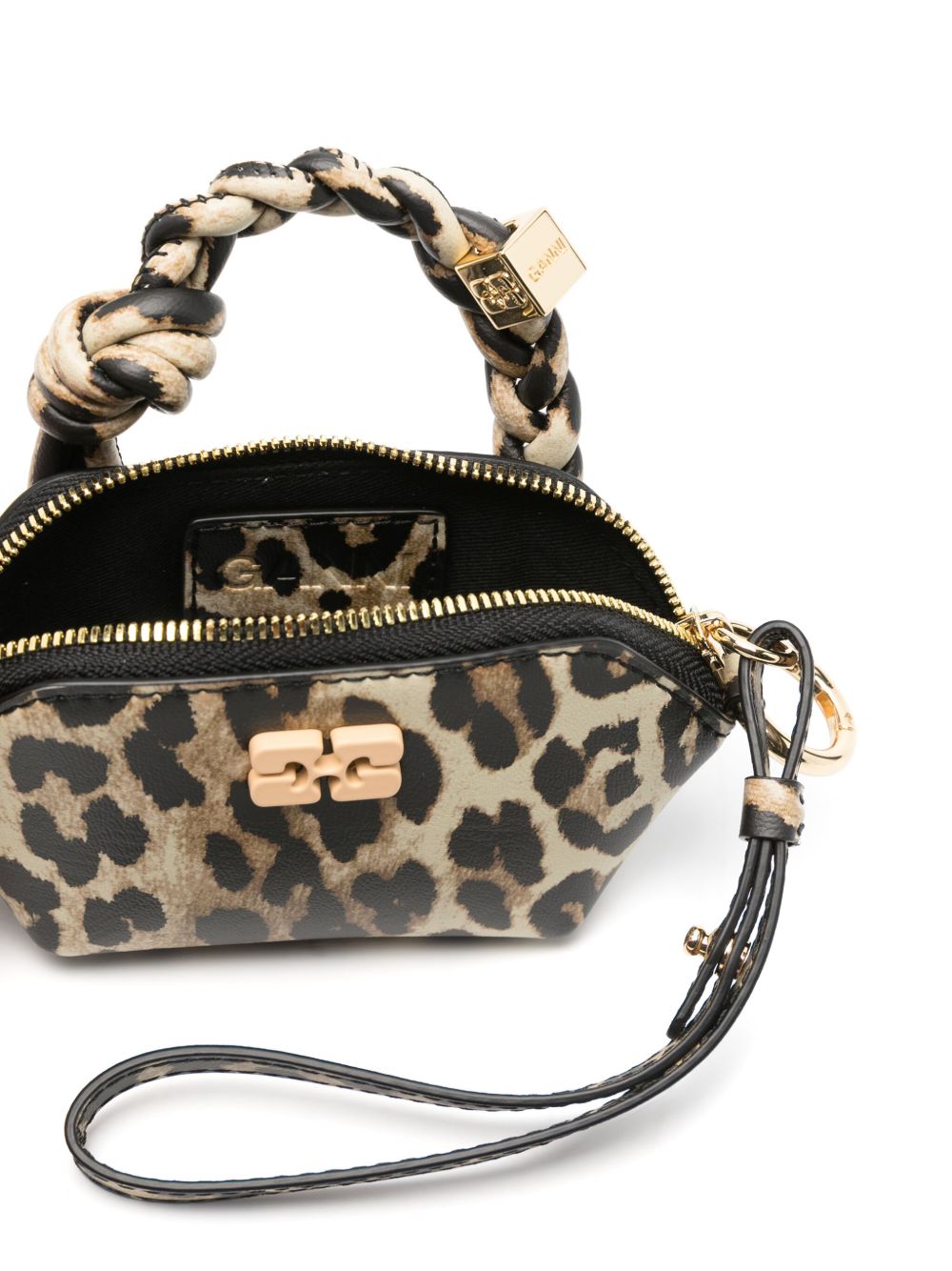Ganni Leopard Nano Bou Recycled-Leather Mini Bag Brown
