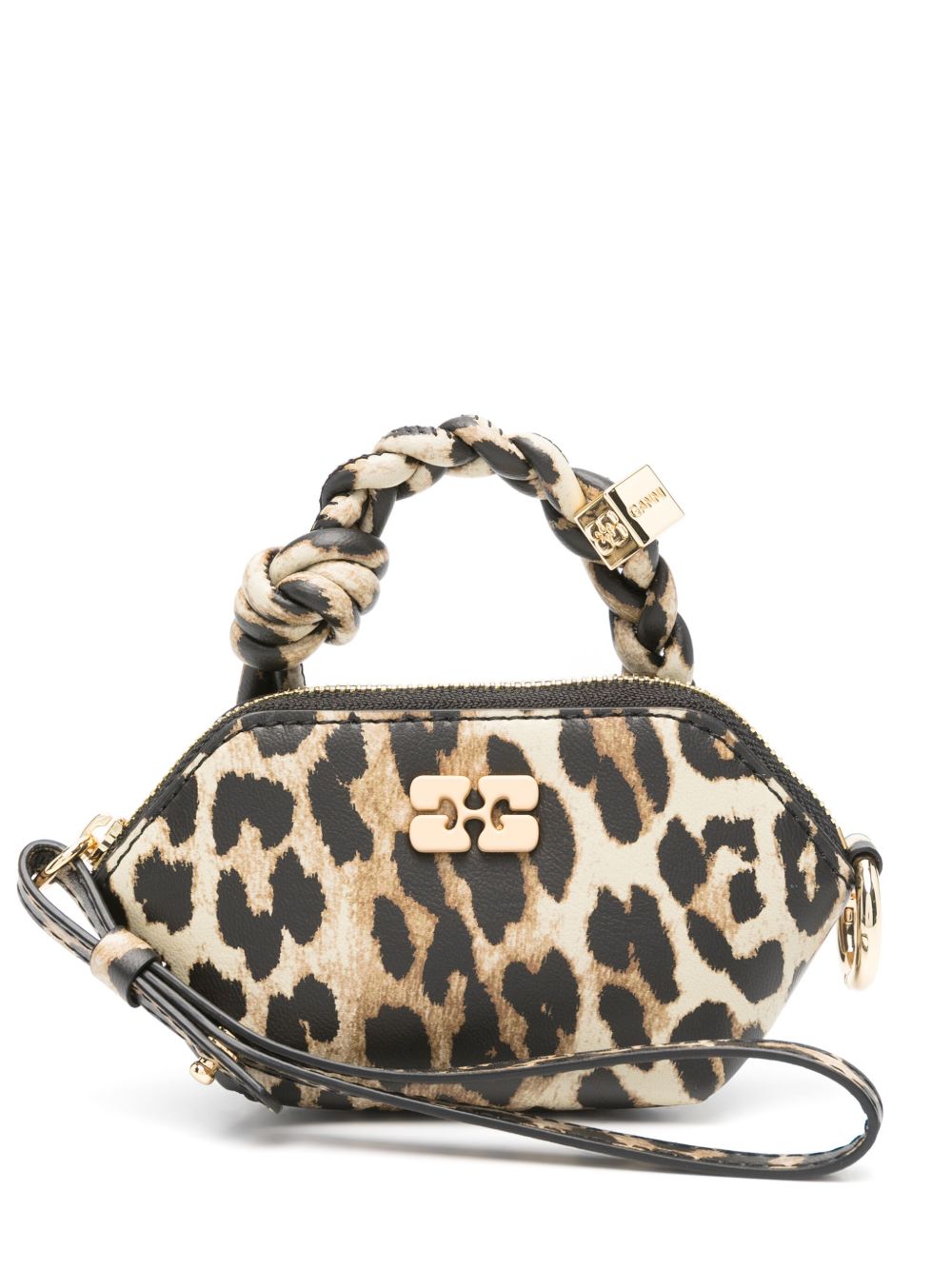Ganni Leopard Nano Bou Recycled-Leather Mini Bag Brown