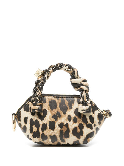 Ganni Leopard Nano Bou Recycled-Leather Mini Bag Brown