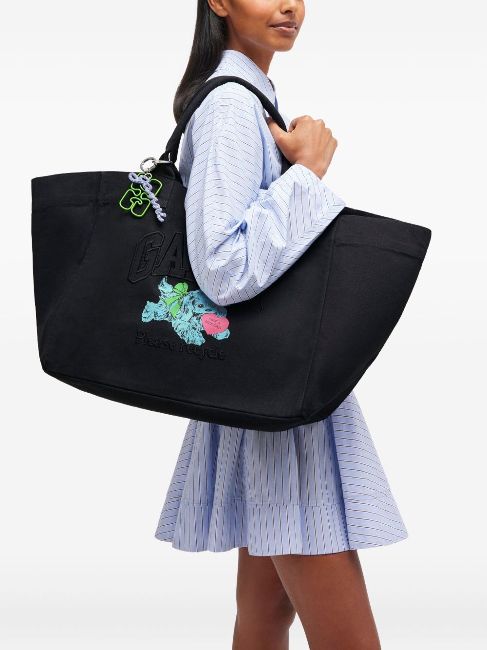 Ganni Puppy XXL Embossed Recycled Cotton Tote Bag Grey