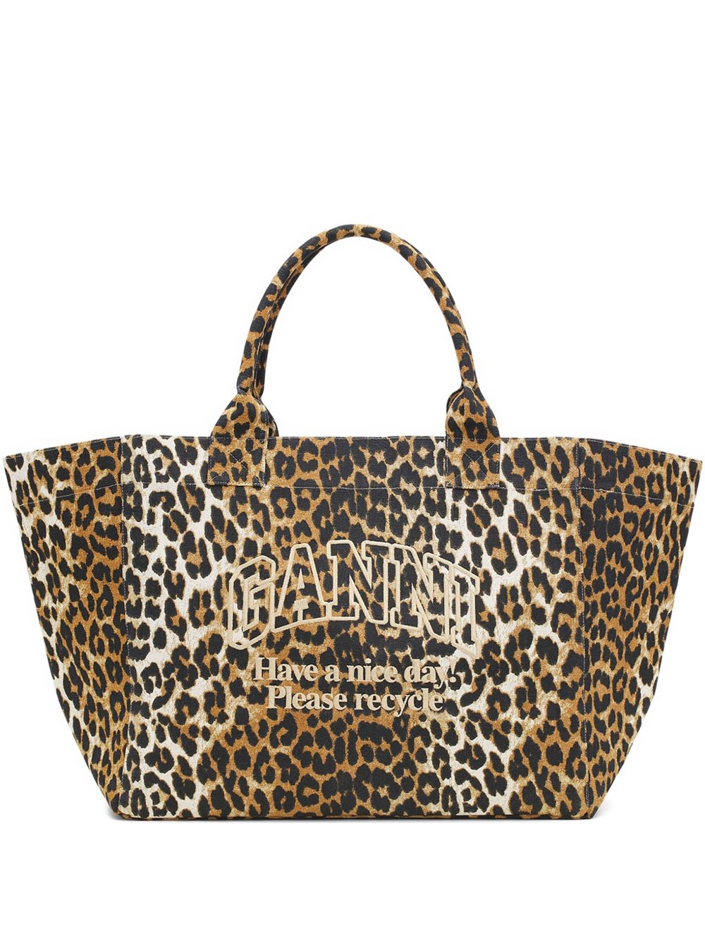 Ganni Leopard-Print XXL Shopper Tote Bag Brown