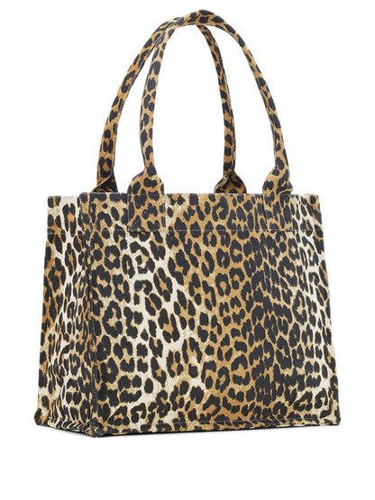 Ganni Leopard-Print Canvas Tote Bag Brown
