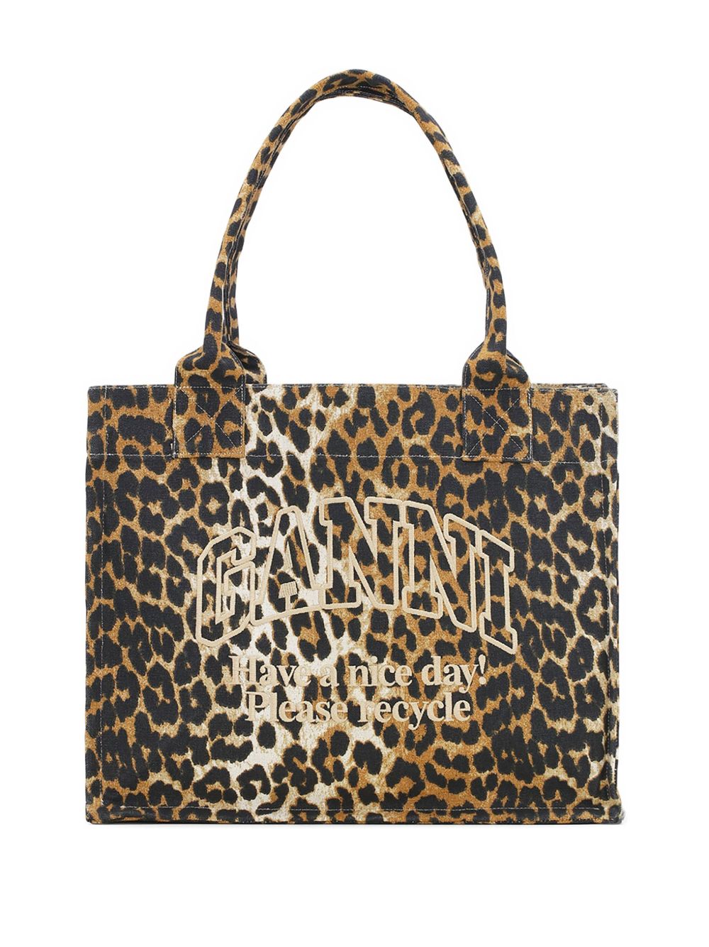 Ganni Leopard-Print Canvas Tote Bag Brown