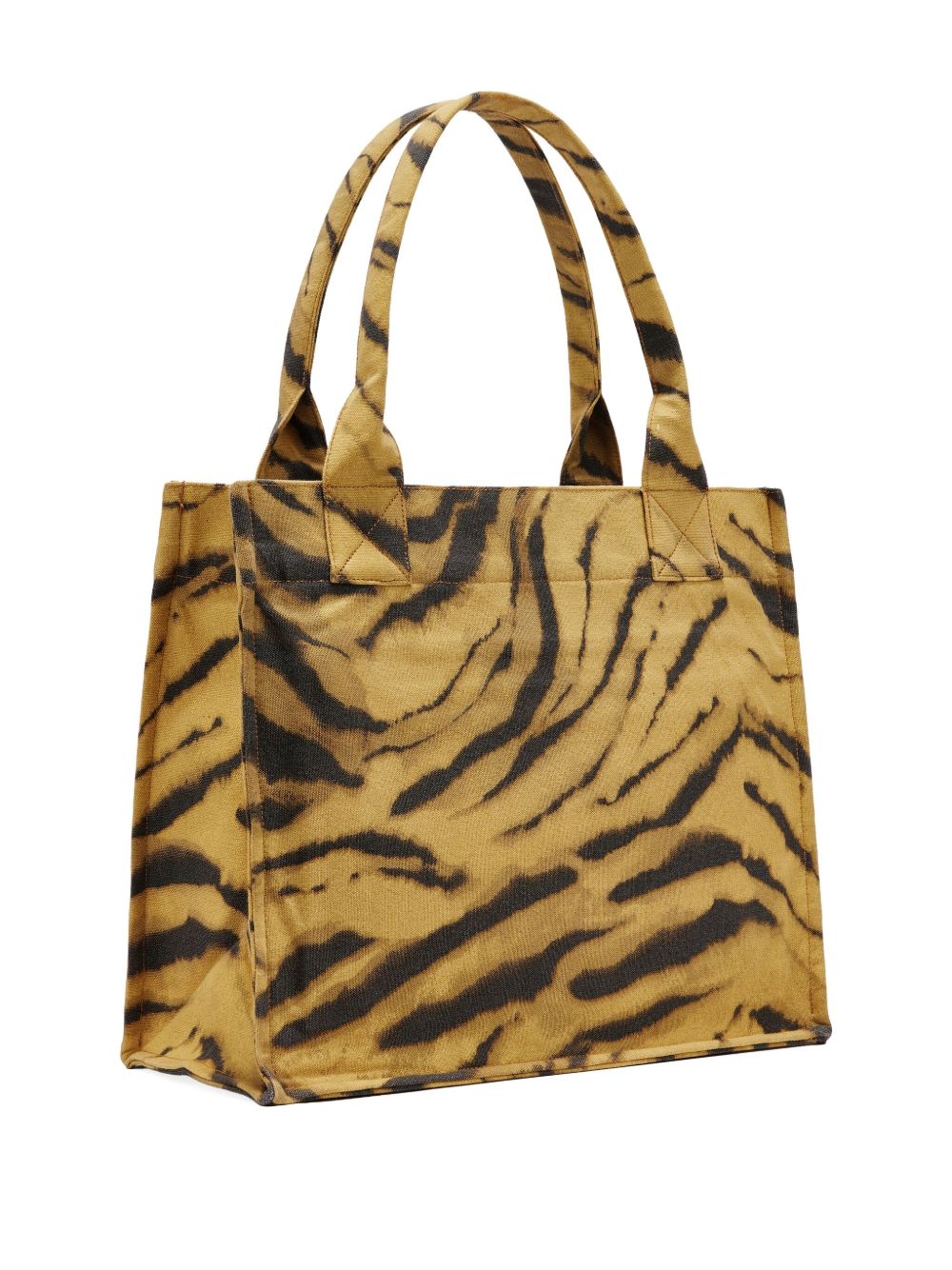 Ganni Tiger-Print Recycled Cotton Large Tote Bag Khaki