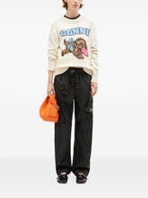 Ganni Fluffy Wool Dog Intarsia Crewneck Sweater Beige