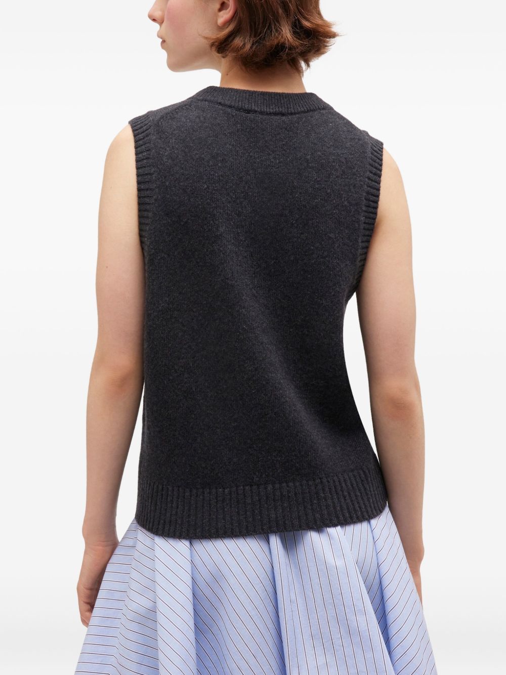 Ganni Floral Wool Sleeveless Vest in Grey Grey