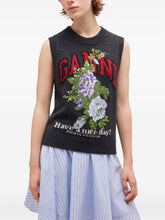 Ganni Floral Wool Sleeveless Vest in Grey Grey