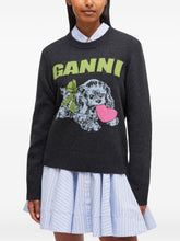 Ganni Puppy Love Dog-Graphic Wool-Blend Sweater Grey