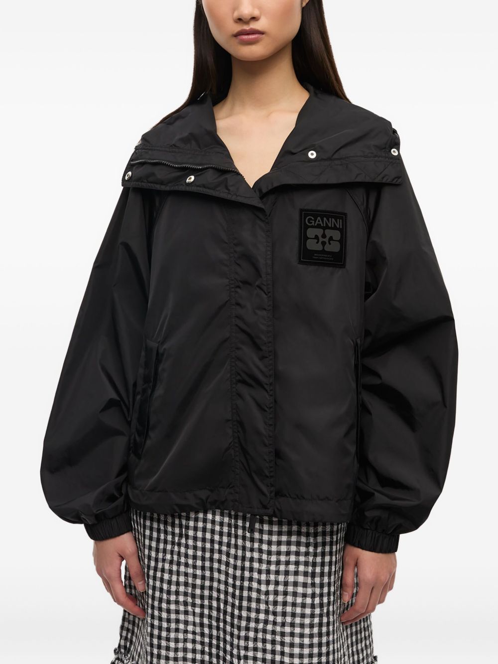 Ganni Longline Recycled Nylon Blouson Jacket Black