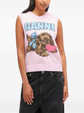 Ganni Sleeveless Intarsia Knit Cropped Wool Vest Pink Pink