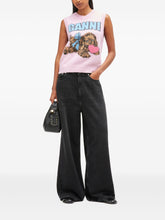 Ganni Sleeveless Intarsia Knit Cropped Wool Vest Pink Pink