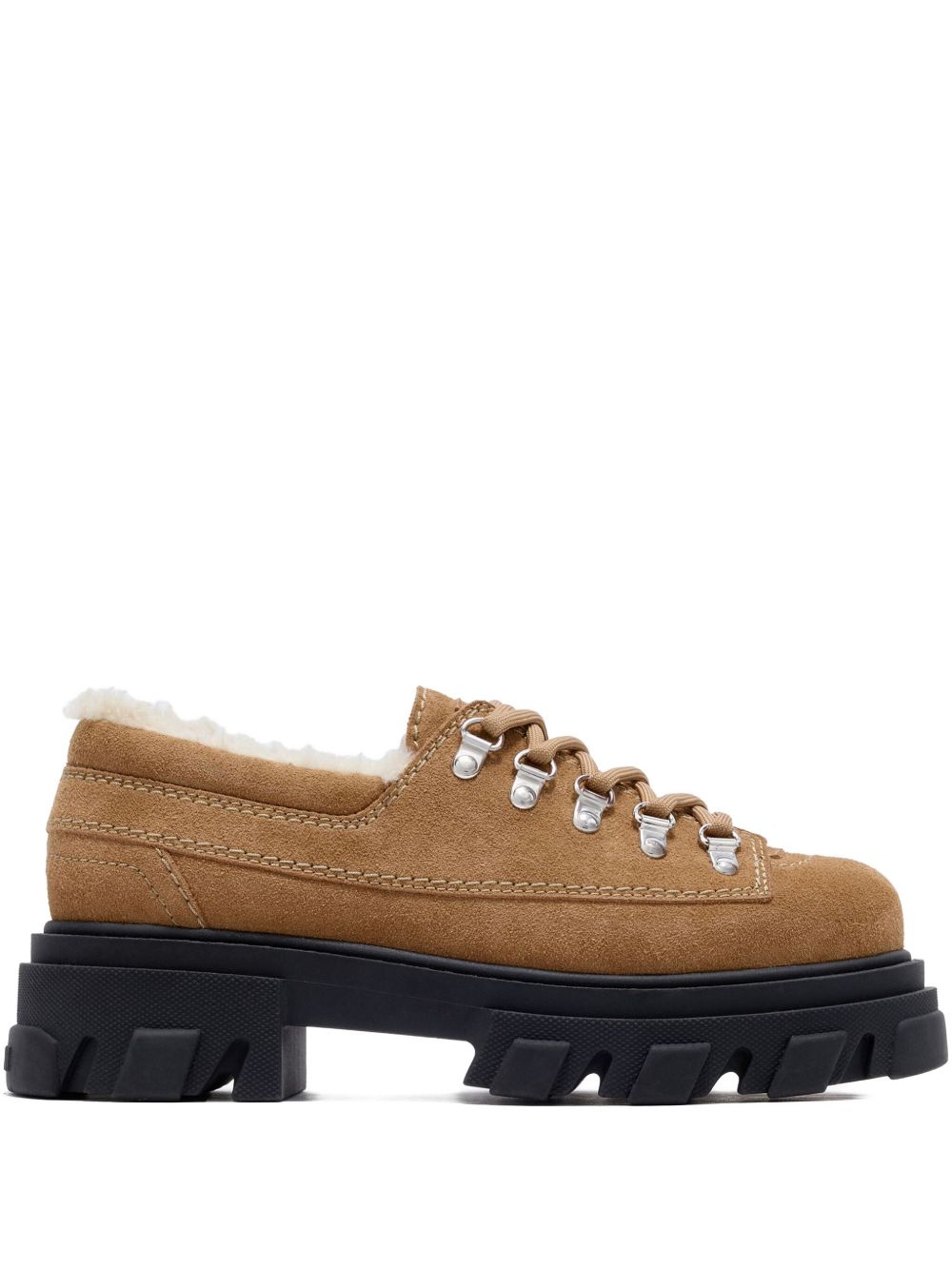 Ganni Suede Shearling Lace-Up Moccasins Light Brown