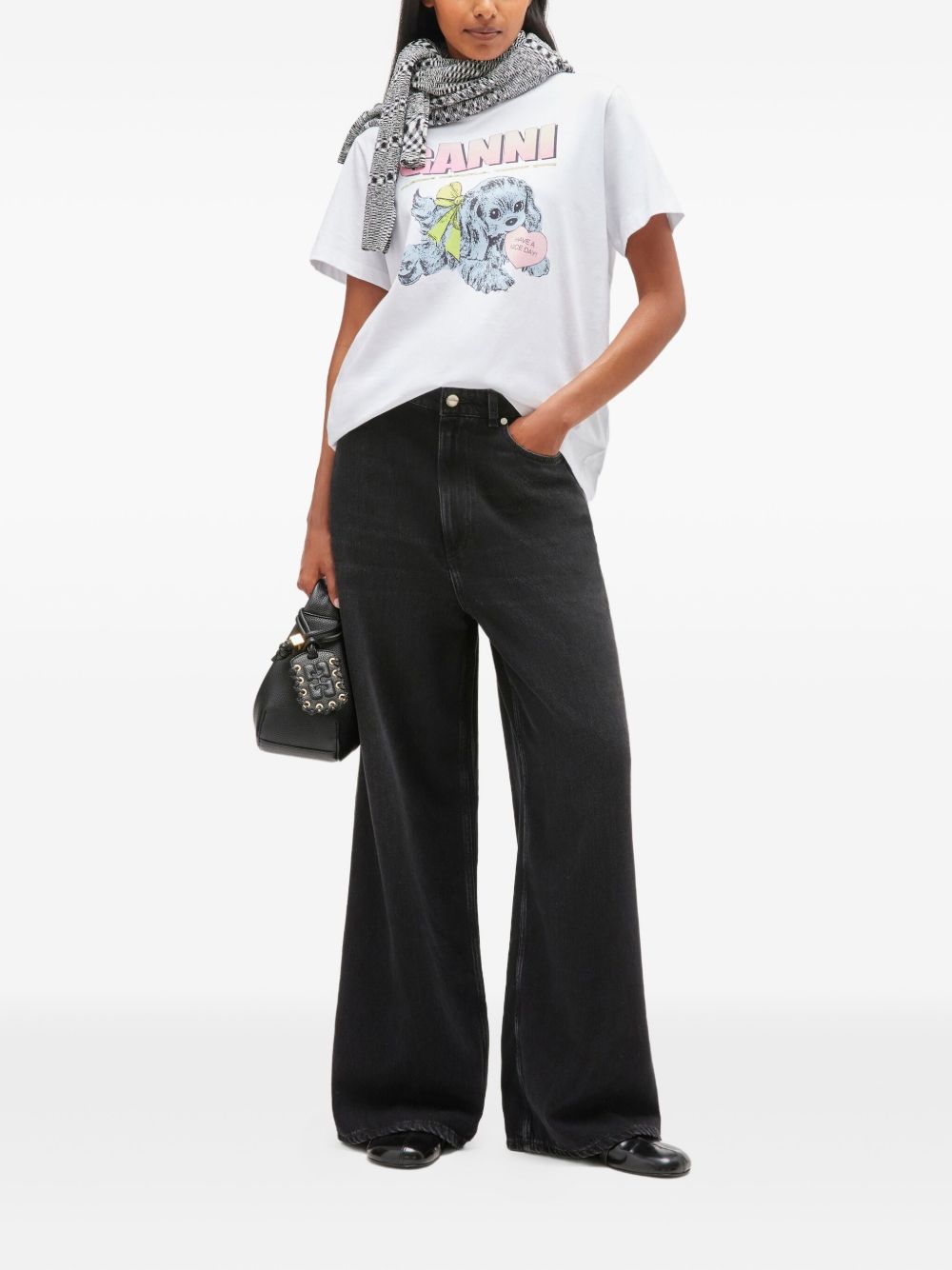 Ganni Neon Puppy Graphic Organic Cotton T-Shirt White