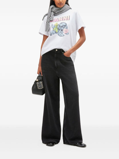 Ganni Neon Puppy Graphic Organic Cotton T-Shirt White