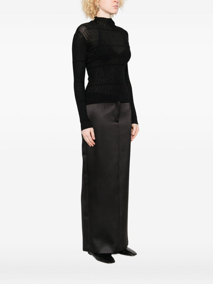Emporio Armani Ribbed High-Neck Viscose Sweater Black Black