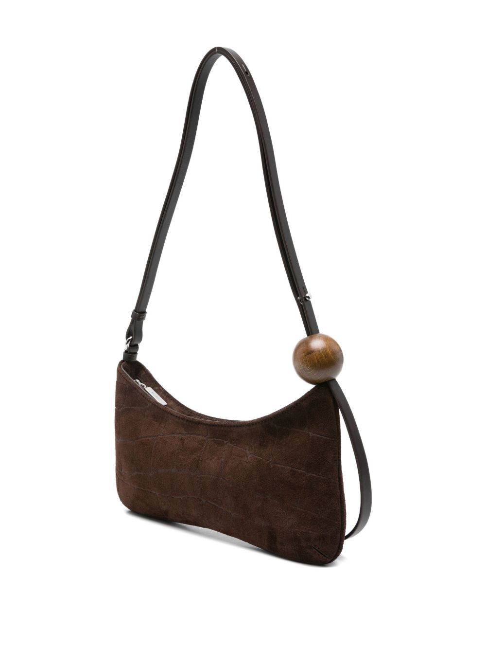 JACQUEMUS Le Bisou Perle Crocodile-Effect Suede Shoulder Bag Brown