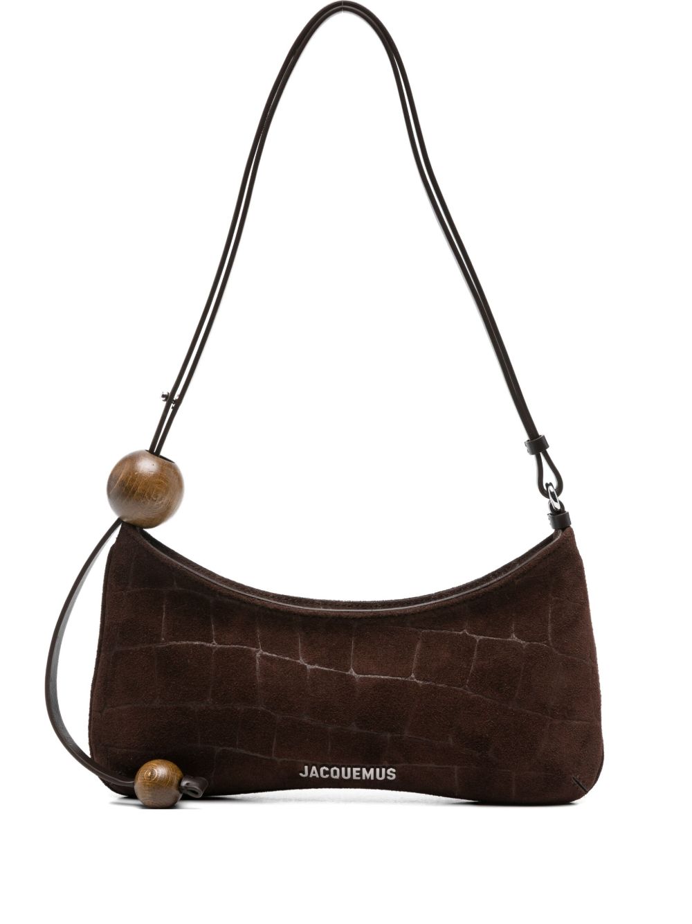 JACQUEMUS Le Bisou Perle Crocodile-Effect Suede Shoulder Bag Brown