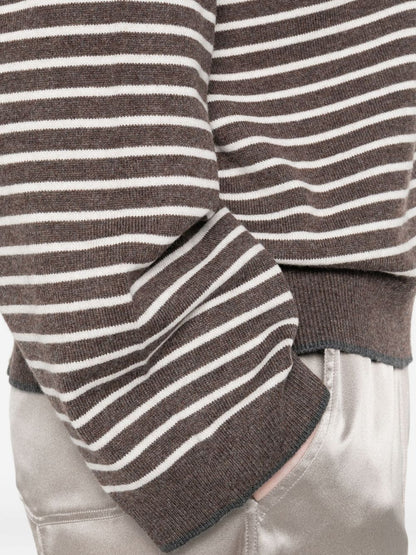 Brunello Cucinelli Striped Wool And Cashmere Sweater Brown Brown