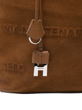 Hogan Pre Medium Script Embossed Suede Tote Bag Leather Brown