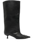 Diesel Venus Black Pointed Leather Kitten Heel Boots with Metallic Embellishment Black