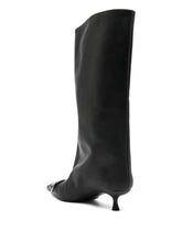 Diesel Venus Black Pointed Leather Kitten Heel Boots with Metallic Embellishment Black