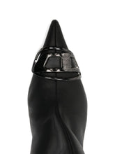 Diesel Venus Black Pointed Leather Kitten Heel Boots with Metallic Embellishment Black