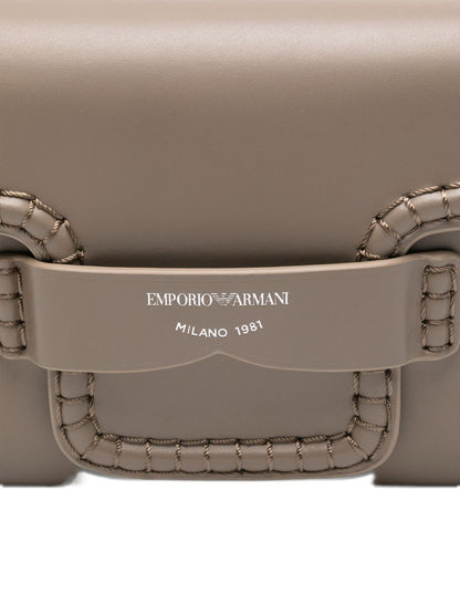 Emporio Armani Braided-Trim Leather Shoulder Bag in Dove Grey