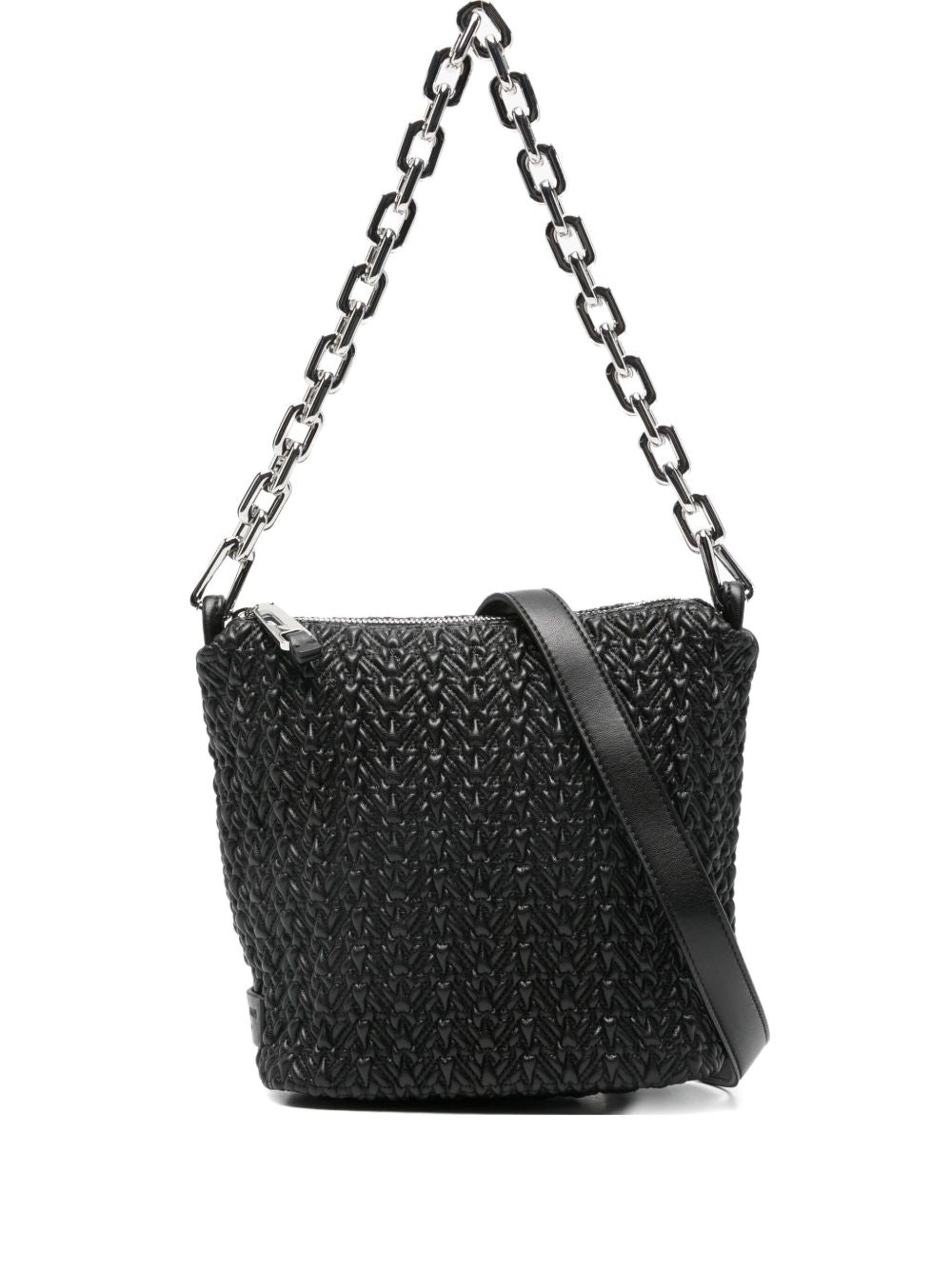 Emporio Armani Small Embossed Leather Hobo Bag Black