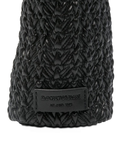 Emporio Armani Small Embossed Leather Hobo Bag Black