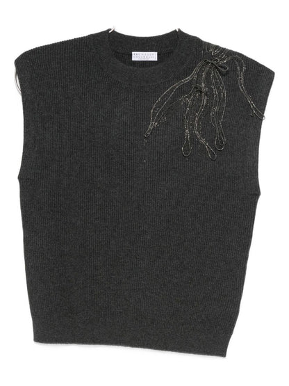 Brunello Cucinelli Ribbed Cashmere Sleeveless Tank Top Black Black