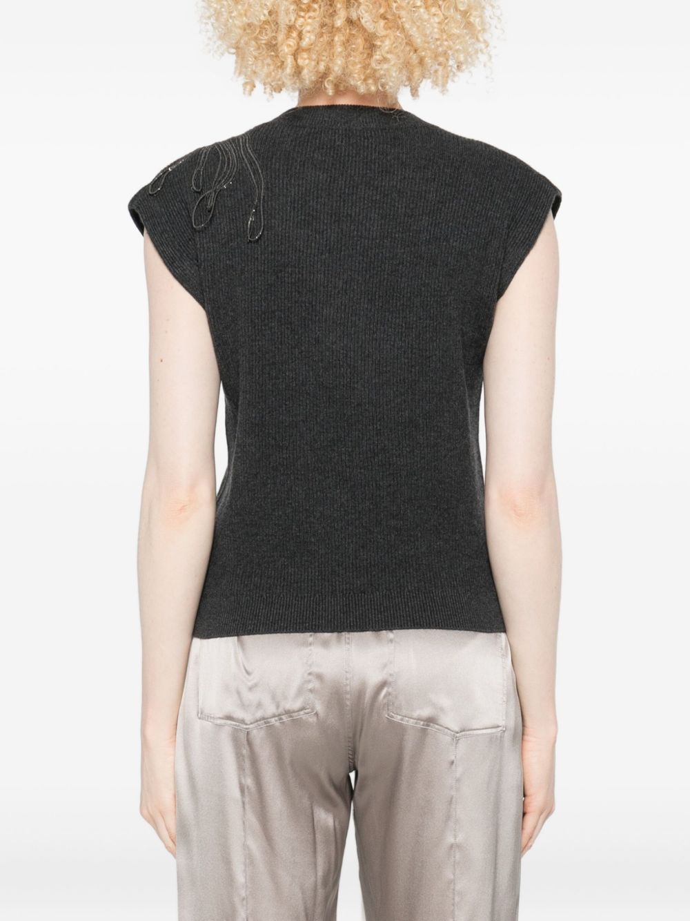 Brunello Cucinelli Ribbed Cashmere Sleeveless Tank Top Black Black